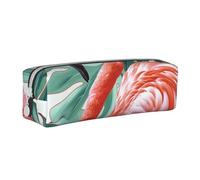 LRHCNZDCP Trousse à crayons en cuir avec imprimé flamant rose et feuille verte - Jolie trousse à crayons avec fermeture éclair pour l'école et le bureau, blanc, Taille unique, Cartable