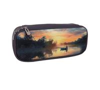 LRHCNZDCP Trousse à crayons en cuir avec imprimé paysage de pêche de grande capacité pour l'école, le bureau, l'université, adultes, garçons et filles, Noir , Taille unique, Cartable