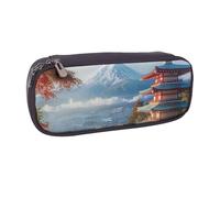 LRHCNZDCP Trousse à crayons en cuir avec imprimé paysage du Japon Mount Fuji - Grande capacité - Pour l'école, le bureau, l'université - Pour adultes, garçons et filles, Noir , Taille unique, Cartable