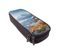 LRHCNZDCP Trousse à crayons en cuir avec imprimé paysage du Japon Mount Fuji pour l'école, le bureau, l'université, pour adultes, garçons et filles, Noir , Taille unique, Cartable
