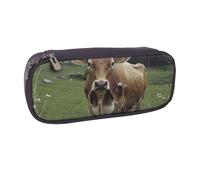 LRHCNZDCP Trousse à crayons en cuir avec imprimé planète spatiale Terre Grande capacité pour l'école, le bureau, l'université, adultes, garçons et filles, Véritable vache suisse marron., Taille unique