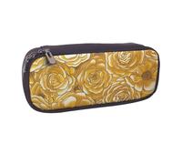 LRHCNZDCP Trousse à crayons en cuir avec imprimé tête de mort mexicaine de grande capacité pour l'école, le bureau, l'université, adultes, garçons et filles, De nombreuses fleurs dorées., Taille