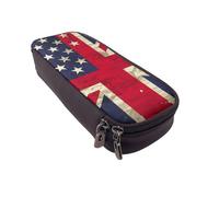LRHCNZDCP Trousse à crayons en cuir avec motif drapeau des États-Unis et du Royaume-Uni - Jolie trousse à crayons pour l'école, le bureau, l'université - Organiseur pour adultes garçons et filles,