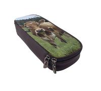 LRHCNZDCP Trousse à crayons en cuir avec motif planète spatiale et terre pour l'école, le bureau, l'université, pour adultes, garçons et filles, Véritable vache suisse marron., Taille unique, Cartable