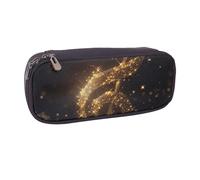 LRHCNZDCP Trousse à crayons en cuir avec note de musique dorée avec étoile brillante tombée, grande capacité, pour l'école, le bureau, l'université, pour adultes, garçons et filles, Noir , Taille