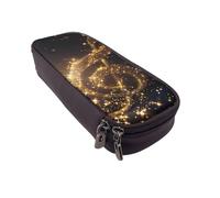 LRHCNZDCP Trousse à crayons en cuir avec note de musique dorée avec étoile brillante tombée, trousse à crayons pour l'école, le bureau, l'université, pour adultes, garçons et filles, Noir , Taille