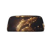 LRHCNZDCP Trousse à crayons en cuir avec note de musique dorée avec étoile brillante tombée, trousse de maquillage avec fermeture éclair dorée pour adolescentes, filles, garçons, hommes, femmes
