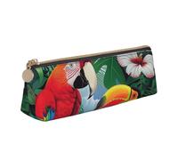 LRHCNZDCP Trousse à crayons en cuir imprimé avec motif ara et toucan perchoir des forêts tropicales tropicales - Trousse à crayons triangulaire avec fermeture éclair - Pour l'école et le bureau,