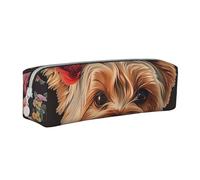 LRHCNZDCP Trousse à crayons en cuir imprimé chien et floral - Jolie trousse à crayons avec fermeture éclair pour l'école et le bureau, blanc, Taille unique, Cartable