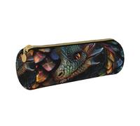 LRHCNZDCP Trousse à crayons en cuir imprimé écailles de dragon - Fermeture éclair ronde mignonne trousse à crayons pour l'école et le bureau, blanc, Taille unique, Cartable