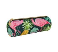 LRHCNZDCP Trousse à crayons en cuir imprimé flamant rose - Fermeture éclair ronde mignonne trousse à crayons pour l'école et le bureau, blanc, Taille unique, Cartable