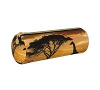 LRHCNZDCP Trousse à crayons en cuir imprimé girafe et arbres au crépuscule en Afrique - Fermeture éclair ronde mignonne pour l'école et le bureau, blanc, Taille unique, Cartable