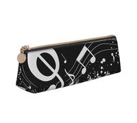 LRHCNZDCP Trousse à crayons en cuir imprimé note de musique noire et blanche - Fermeture éclair triangulaire mignonne pour l'école et le bureau, blanc, Taille unique, Cartable