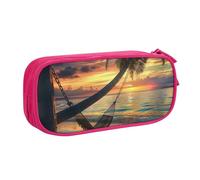 LRHCNZDCP Trousse à crayons en forme de coco, motif hamac, coucher de soleil sur la plage, sac à crayons mignon pour l'école, le bureau, noir, rose, Taille unique, Cartable