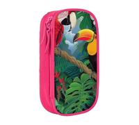 LRHCNZDCP Trousse à crayons imprimée avec aras et toucan perchoir de forêts tropicales tropicales, jolie trousse à crayons pour l'école, le bureau, noir, rose, Taille unique, Cartable