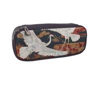 LRHCNZDCP Trousse à crayons imprimée en cuir avec deux grues chrysanthèmes de grande capacité pour l'école, le bureau, l'université, adultes, garçons et filles, Noir , Taille unique, Cartable
