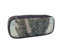 LRHCNZDCP Trousse à crayons imprimée Love Rock de grande capacité en cuir pour l'école, le bureau, l'université, adultes, garçons et filles, Noir , Taille unique, Cartable