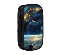 LRHCNZDCP Trousse à crayons imprimée lune, étoiles et planètes, jolie trousse à crayons pour l'école, le bureau, noir, Noir , Taille unique, Cartable