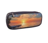 LRHCNZDCP Trousse à crayons imprimée paysage coucher de soleil grande capacité en cuir pour l'école, le bureau, l'université, adultes, garçons et filles, Noir , Taille unique, Cartable