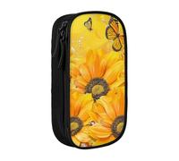 LRHCNZDCP Trousse à crayons noire avec imprimé fleurs jaunes et papillons pour l'école, le bureau, Noir , Taille unique, Cartable