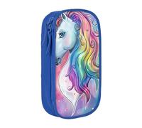 LRHCNZDCP Trousse à crayons noire avec imprimé licorne arc-en-ciel pour l'école, le bureau, bleu, Taille unique, Cartable