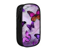 LRHCNZDCP Trousse à crayons noire avec imprimé papillons violets pour l'école et le bureau, Noir , Taille unique, Cartable