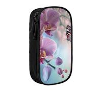 LRHCNZDCP Trousse à crayons noire avec motif d'orchidée, fleur, papillon, motif printanier, pour l'école, le bureau, Noir , Taille unique, Cartable
