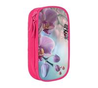 LRHCNZDCP Trousse à crayons noire avec motif d'orchidée, fleur, papillon, motif printanier, pour l'école, le bureau, rose, Taille unique, Cartable