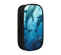 LRHCNZDCP Trousse à crayons noire avec motif requins marteaux, pour l'école, le bureau, Noir , Taille unique, Cartable