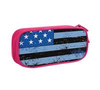 LRHCNZDCP Trousse à crayons rétro bleue fine imprimée drapeau des États-Unis - Trousse à crayons mignonne pour l'école et le bureau - Noir, rose, Taille unique, Cartable