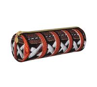 LRHCNZDCP Trousse à crayons ronde en cuir imprimé avec lacets de football américain pour l'école et le bureau, blanc, Taille unique, Cartable