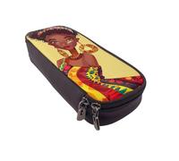 LRHCNZDCP Trousse à crayons traditionnelle africaine imprimée en cuir pour l'école, le bureau, l'université, pour adultes, garçons et filles, Noir , Taille unique, Cartable