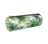 LRHCNZDCP Trousse à crayons transparente en cuir imprimé feuille de palmier - Fermeture éclair ronde mignonne trousse à crayons pour l'école et le bureau, blanc, Taille unique, Cartable