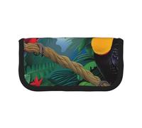 LRHCNZDCP Trousse en toile imprimée avec fermeture éclair Motif ara et toucan perché des forêts tropicales tropicales, Noir , Taille unique, Cartable