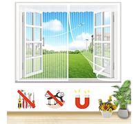 LRHRHR Moustiquaire Fenêtre Magnétique, Maille Rideau Anti Moustique Automatiquement Fermé, Moustiquaire Portes Fenêtre pour Balcon Salon, sans Perçage-White-B|| 55x84in(140x215cm)