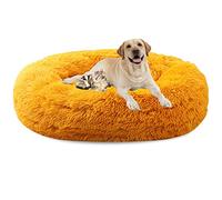 LRHRHR Panier pour Chien Dehoussable, Coussin Chien Anti Stress Lit Moelleux Apaisant Chat Lavable, Coussin Donut pour Chats et Chiens- Golden||Ø80cm/31in