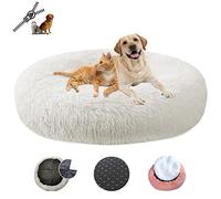 LRHRHR Panier pour Chien Dehoussable, Coussin Chien Anti Stress Lit Moelleux Apaisant Chat Lavable, Coussin Donut pour Chats et Chiens- White||Ø40cm/16in