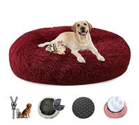 LRHRHR Panier pour Chien Dehoussable, Coussin Chien Anti Stress Lit Moelleux Apaisant Chat Lavable, Coussin Donut pour Chats et Chiens- Red Wine||Ø40cm/16in