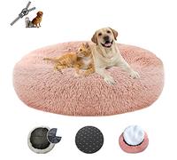 LRHRHR Panier pour Chien Dehoussable, Coussin Chien Anti Stress Lit Moelleux Apaisant Chat Lavable, Coussin Donut pour Chats et Chiens-Leather Pink||Ø60cm/24in