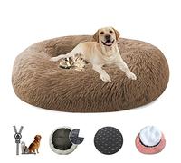 LRHRHR Panier pour Chien Dehoussable, Coussin Chien Anti Stress Lit Moelleux Apaisant Chat Lavable, Coussin Donut pour Chats et Chiens- Khaki||Ø120cm/47in