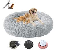 LRHRHR Panier pour Chien Dehoussable, Coussin Chien Anti Stress Lit Moelleux Apaisant Chat Lavable, Coussin Donut pour Chats et Chiens- Gray||Ø90cm/35in