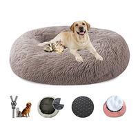 LRHRHR Panier pour Chien Dehoussable, Coussin Chien Anti Stress Lit Moelleux Apaisant Chat Lavable, Coussin Donut pour Chats et Chiens- Beige Brown||Ø110cm/43in