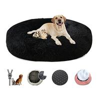 LRHRHR Panier pour Chien Dehoussable, Coussin Chien Anti Stress Lit Moelleux Apaisant Chat Lavable, Coussin Donut pour Chats et Chiens- Black||Ø40cm/16in