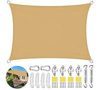 LRHRHR Voile d'ombrage Rectangulaire, Polyester Toile Solaire Imperméable Anti UV avec kit de Fixation, pour Jardin Terrasse- Sand|| 3x3m(9.8x9.8ft)