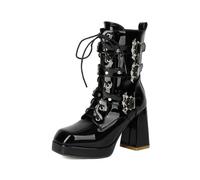LRMYMHY Bottes Gothiques Femme Mi-Mollet Plate-Forme | Talons Épais Bottines De Combat Punk Avec Boucles Et Fermeture Éclair