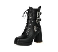 LRMYMHY Bottes Gothiques Femme Mi-Mollet Plate-Forme | Talons Épais Bottines De Combat Punk Avec Boucles Et Fermeture Éclair