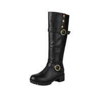 LRMYMHY Bottes Hautes Femme Jusqu'au Genou À Bout Rond Talon Bas Bottes D'équitation Combat avec Fermeture Éclair sur Le Côté pour L'automne Et l'hiver,Noir,44 EU