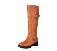 LRMYMHY Bottes Hautes Femme Jusqu'au Genou À Bout Rond Talon Bas Bottes D'équitation Combat avec Fermeture Éclair sur Le Côté pour L'automne Et l'hiver,Jaune,44 EU