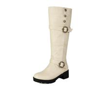 LRMYMHY Bottes Hautes Femme Jusqu'au Genou À Bout Rond Talon Bas Bottes D'équitation Combat avec Fermeture Éclair sur Le Côté pour L'automne Et l'hiver,Beige,36 EU