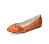 LRMYMHY Chaussures De Mariage Plates en Satin pour Femmes Bout Rond Chaussures De Mariée À Strass Talon Bas Enfiler Chaussures De Soirée,Orange,42 EU